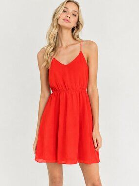 Lulu's Red Chiffon Spaghetti Strap Racer Back Sleeveless Mini Dress XS
